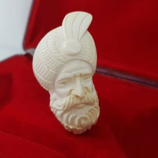 Turkish Meerschaum Pipe Man Sultan Turban w Double Case Sikh Vintage Hand Carved 3