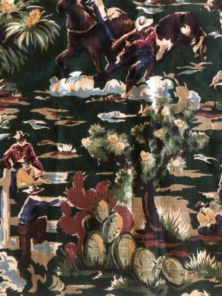 Bloomcraft Barkcloth Vintage Upholstery Fabric Western Cowboy Cactus Print Ex