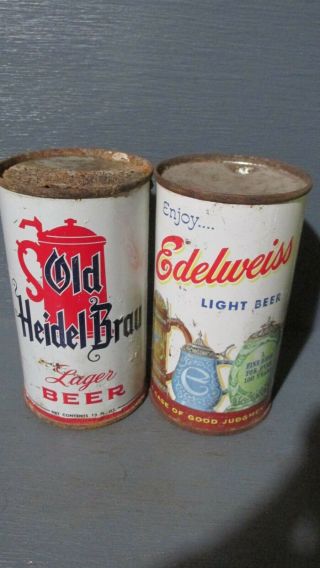 Old Heidel Brau & Edelweiss Flat Top Beer Cans - [read Description] -