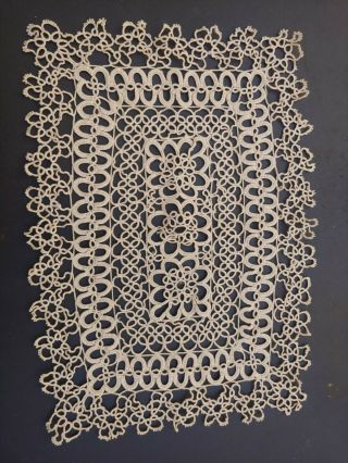 Vintage Crochet Lace Table Topper Doily 17 " X 13” Taupe Rectangular Fine Quality