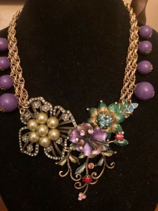 Vintage Enamel Flower Trio Statement Necklace - A Repurposed - 1 of a Kind 2