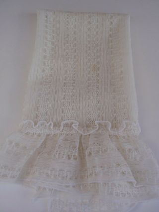 Vintage Off White Open Lace Ruffled Edge Curtain Panel Sheer Circles 27 X 23