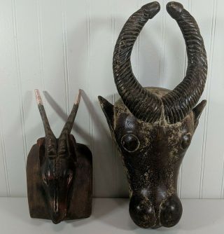 Vintage Hand Carved Wooden Wood Tribal Art Primitive Decor Animal Antelope