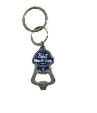 Pabst Blue Ribbon Beer Bottle Can Opener Keychain Man Cave Game Room Bar Pub Euc