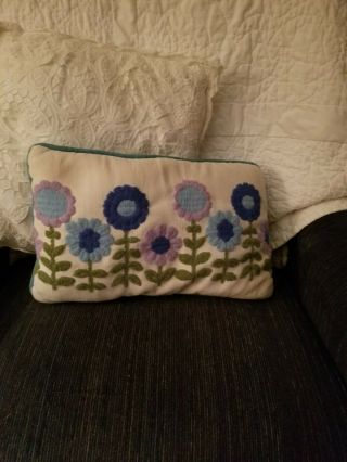 Vintage Mid Century Mod Mcm Nettle Creek Blue Flower Pillow