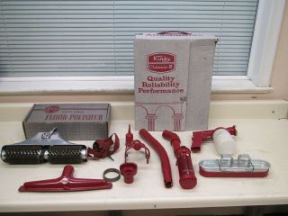 Vintage Kirby Classic Iii 3 Red Vacuum Attachments & Motorized Floor Polisher