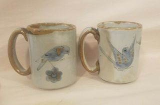 Set Two (2) Ken Edwards Pottery,  Tonala Mexico - El Palomar (dove) Coffee Mugs