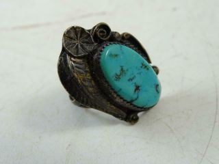 Vintage Sterling Silver Navajo Native American Indian Turquoise Cocktail Ring