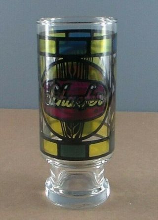 Vintage Schaefer Beer Glass 6.  5 " Stained Glass Look