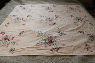 Vintage Cotton Tablecloth W/ Pink And Red Small Roses 42x46 Cutter