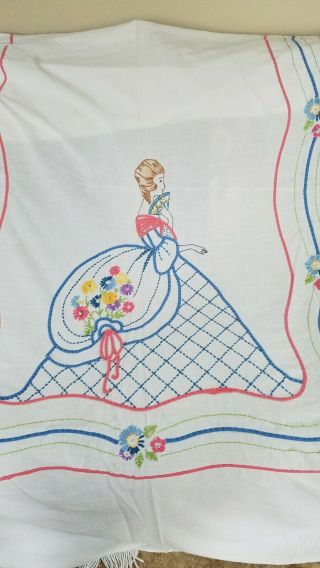 Vintage Bedspread Hand Embroidered Summer Bed Coverlet 80 " X80 "