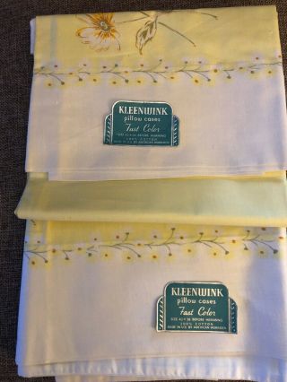 Antique Kleenwink Pillow Cases Fast Color Yellow White 100 Cotton 42 " X 36 " Nwo