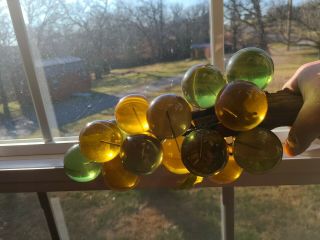 Vintage Mid Century Modern Large Green Yellow Lucite Glass Grape Cluster