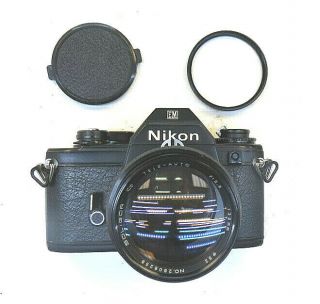 Vintage Nikon EM Camera / Soligor c/d Tele auto f:2.  8 135mm Lens 2