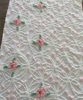 Vintage Gorgeous Needletuft Pink Flower Chenille Bedspread Fabric 19 X 26