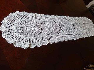 Crochet Ivory Lace Table Runner Piano Scarf 54 " X 14 1/2 " Cotton Center Piece