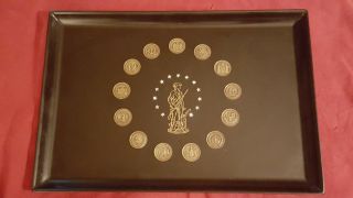Vintage Couroc Monterey Ca Black Tray Inlaid 13 State Coins 15.  25 " X 10.  5 Rare