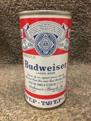 Budweiser Lager “tab Top”; 12oz Zip Tab Beer Can; St.  Louis,  Mo; 4 Cities;