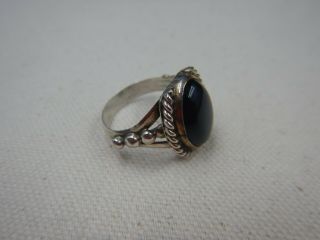 Vintage Navajo T BENALLY Signed Sterling Silver Onyx Ring Sz 9 2