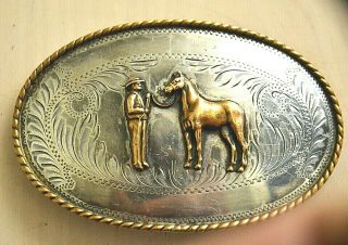 Vtg Cowboy&horse Comstock Silversmiths German Silver Belt Buckle