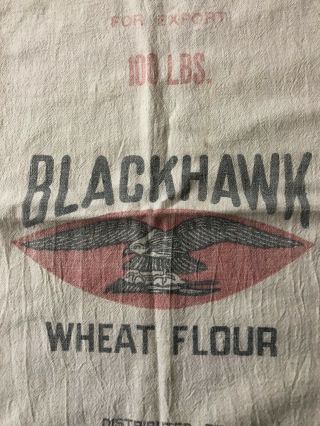 Vintage Blackhawk Wheat Flour Cloth Sack 100 Lbs Grenada Minneapolis Mn