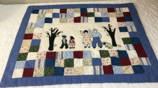 Patchwork Country Quilt Wall Hanging,  Nine Patch,  Appliquéd Family,  Tree