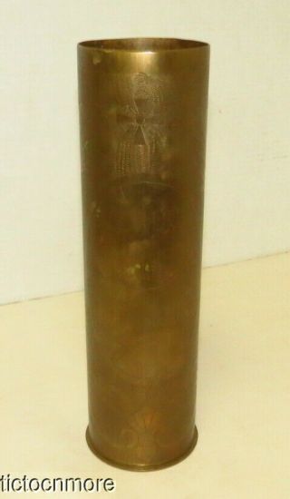 Wwi Us Army Shell Trench Art Vase Nov 11 1918 Vet Bring Back 11 1/4 " Tall