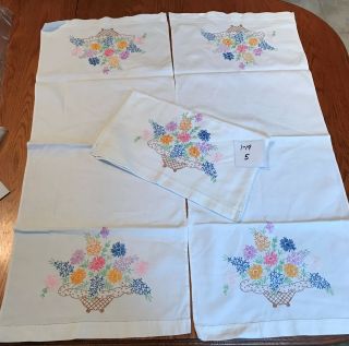 3 Pc Vintage Hand Embroidered Matching Dresser Bureau Scarfs Embroidered Floral