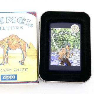 Vintage 1997 Zippo Lighter Camel Joe Fishing Blue Matte In Tin Z340