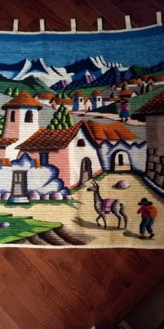 Peru Vintage Folk Art Hand Woven Alpaca Wool Wall Hanging Tapestry.  Impeccable