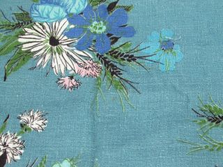 BARK CLOTH fabric Vintage Cotton 1950s Teal Aqua Floral Mod 48493 2