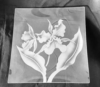 Vintage Frank Oda Etched Orchid Glass Tray