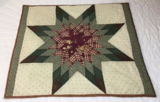 Patchwork Quilt Wall Hanging,  Star With Diamonds,  Floral Calico Prints,  Burgundy