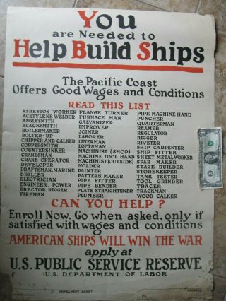 Wwi Poster,  You Are Needed To Help Build Ships,  Shipyards,  Maritime Construction
