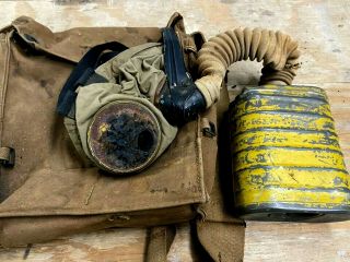 Wwi Era Aef Us Army Gas Mask - Complete With Canvas Carry Bag