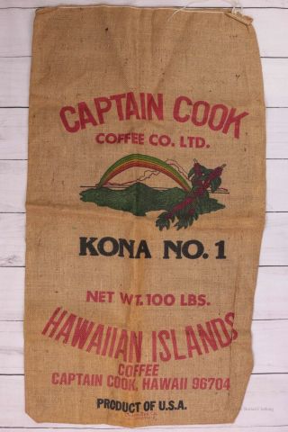 Captain Cook Kona No.  1 Coffee 100 Lb Burlap Bag Hawaii Usa 20” X 38 "
