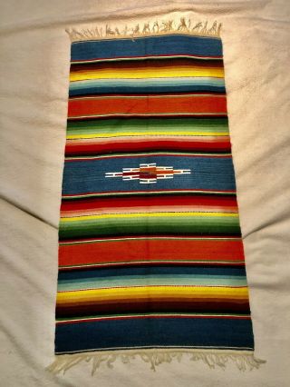 Vintage Wool Saltillo Southwestern Mexican Serape Table Top Tapestry 18” X 33”