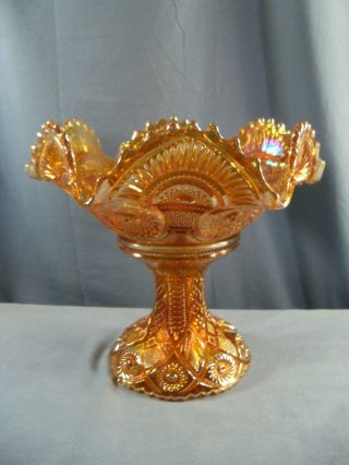 Vintage Imperial Marigold Carnival Glass Punch Bowl & Base Hobstars & Arches