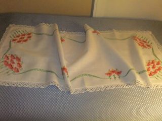 Table Runner Vintage White Linen W/orange/yellow Embroidery 168tr