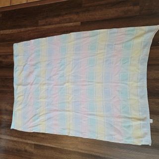 Wpl 1675 Beacon Baby Blanket Throw Knit Cotton Pastel Plaid Stripe Vintage