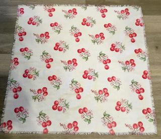 Vintage Square Small Tablecloth,  Cotton,  Printed Design,  Cherries & Flowers