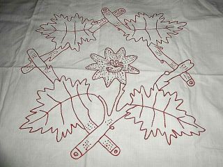 Vintage Wall Hanging,  Runner Woodsy Wreath Turkey Red Embroidery26,  X25