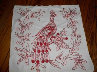 Vintage Pillowcase Wall Hanging,  Turkey Red Embroidery,  Scrolls,  Bird,  Flower