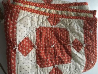 Vintage Handmade Baby Crib Quilt Red And White Cotton Calico Prints