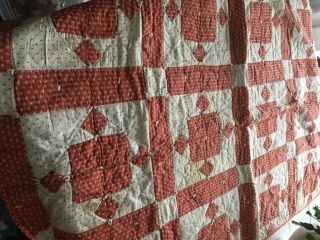 Vintage Handmade Baby Crib Quilt Red and White Cotton Calico Prints 2