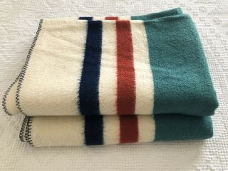 Vintage Stripe Camp Blanket - Cutter - Blue Red Green - Made In Usa