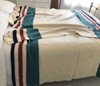 Vintage Stripe Camp Blanket - Cutter - Blue Red Green - Made In USA 3
