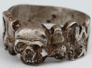 Memento Mori Skull Bones Ring Sterling Silver 835 Ww1 Wwi Or Wwii Ww2 Special Fo