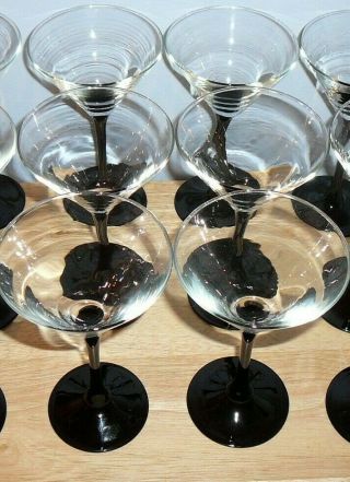 6 vintage Luminarc France Black Stem Martini Glasses Cocktail 3