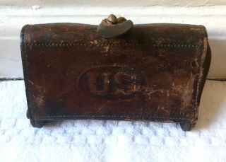 WW1 Era Leather Ammo Pouch Smooth Brown Leather Marked “US” Vintage 2
